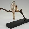 Art Deco sculpture en bronze oiseaux sur une branche