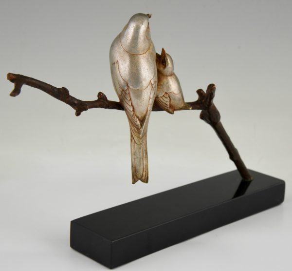 Art Deco bronzen sculptuur vogels op tak