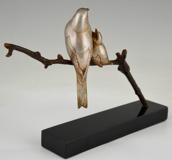 Art Deco sculpture en bronze oiseaux sur une branche