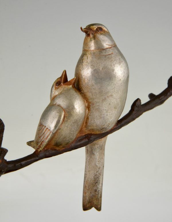 Art Deco sculpture en bronze oiseaux sur une branche