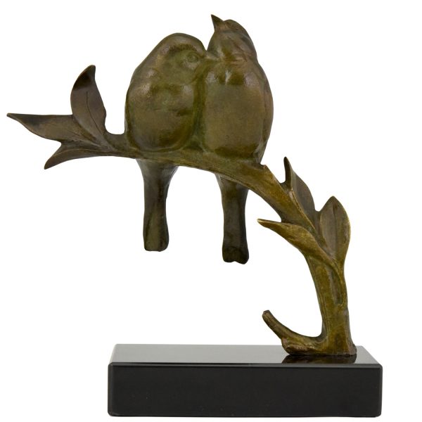 Sculpture Art Deco bronze deux oiseaux sur une branche