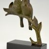 Art Deco bronzen sculptuur twee vogels op tak