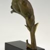 Art Deco bronzen sculptuur twee vogels op tak