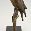 Art Deco bronzen sculptuur twee vogels op tak