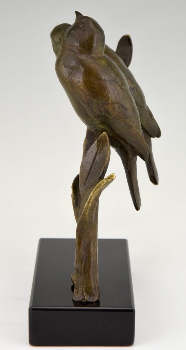 Art Deco Bronze Skulptur zwei Vögel auf Zweig