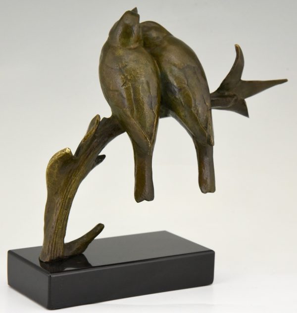 Sculpture Art Deco bronze deux oiseaux sur une branche