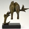 Art Deco bronzen sculptuur twee vogels op tak