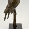 Art Deco bronzen sculptuur twee vogels op tak