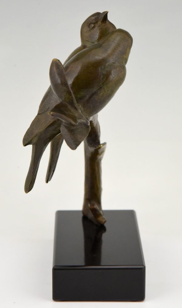 Art Deco bronzen sculptuur twee vogels op tak