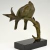 Art Deco bronzen sculptuur twee vogels op tak