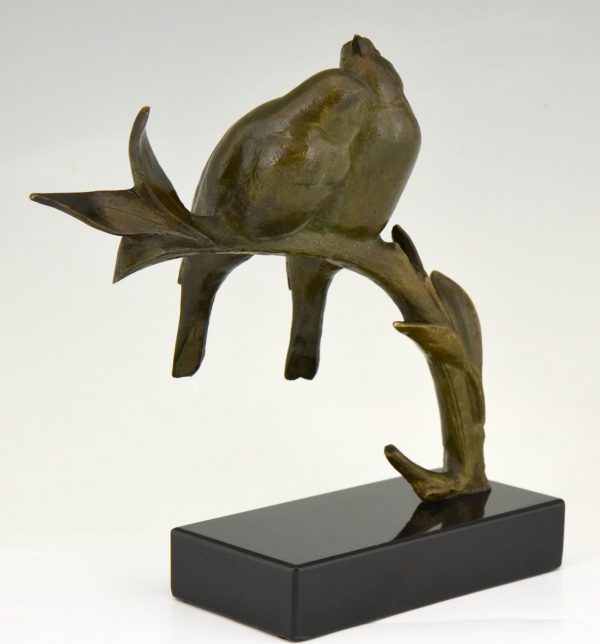 Art Deco bronzen sculptuur twee vogels op tak