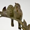 Art Deco bronzen sculptuur twee vogels op tak