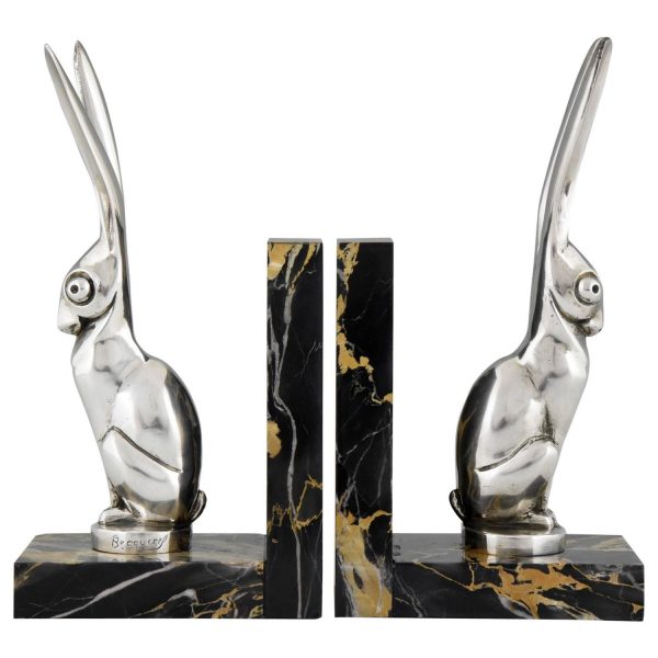 Art Deco Bronze versilbert Buchstütze Hase