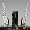 Art Deco silvered bronze hare bookends