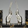 Art Deco silvered bronze hare bookends