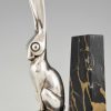 Art Deco silvered bronze hare bookends