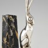 Art Deco silvered bronze hare bookends