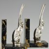 Art Deco silvered bronze hare bookends