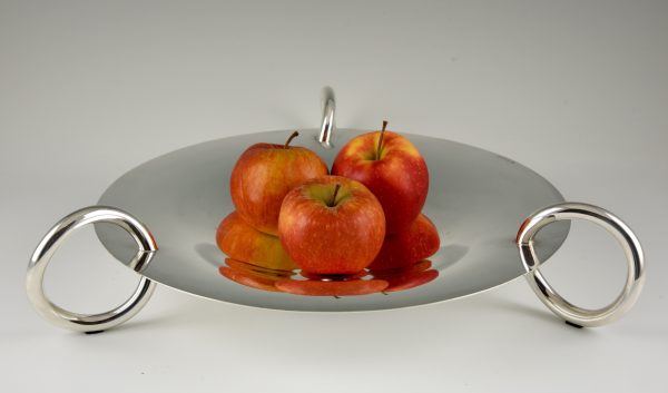 Modernes Mittelstück, Obstschale versilbert.