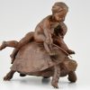 Sculpture en bronze 2 enfants sur une tortue