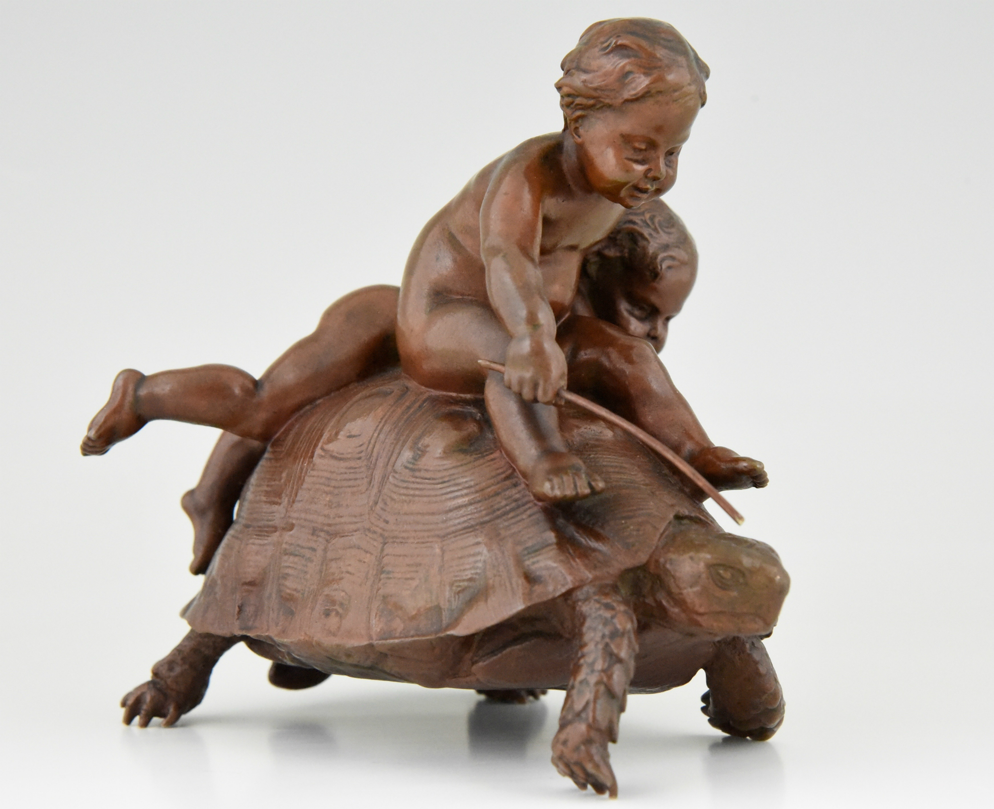 Skulptur Figur Bronze teilpoliert Schildkröte 