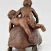 Sculpture en bronze 2 enfants sur une tortue