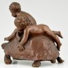 Antique bronze 2 boys on a tortoise