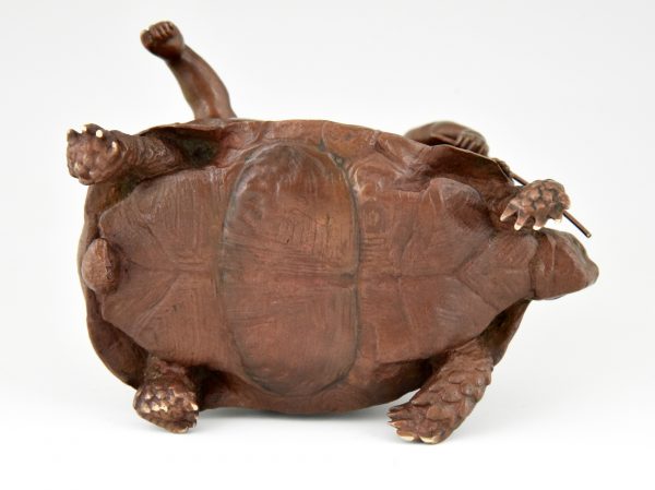 Sculpture en bronze 2 enfants sur une tortue