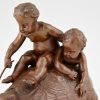 Sculpture en bronze 2 enfants sur une tortue