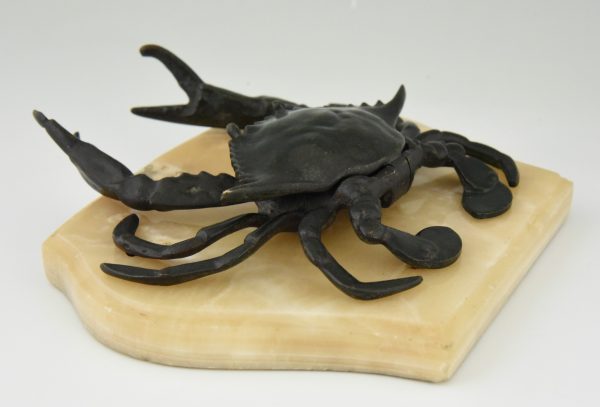 Antique bronze crab inkwell