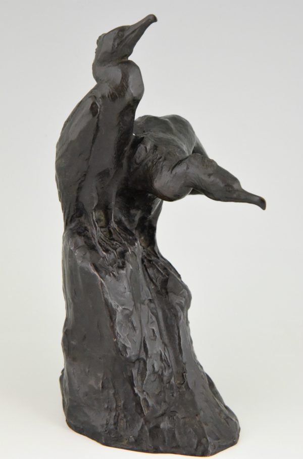 Sculpture en bronze deux cormorants