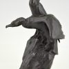 Sculpture en bronze deux cormorants