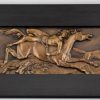 Antique bronze wall plaque Mazeppa and the wolves