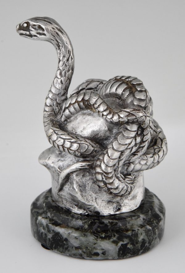 Snake silvered bronze car mascot.