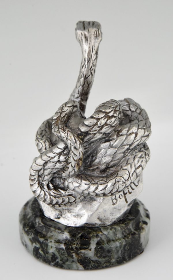 Snake silvered bronze car mascot.