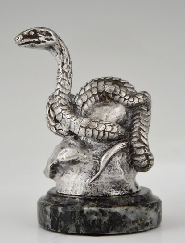 Serpent, mascotte automobile en bronze argenté