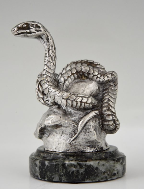Snake silvered bronze car mascot.