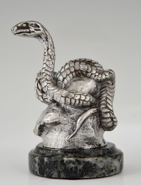 Snake silvered bronze car mascot.