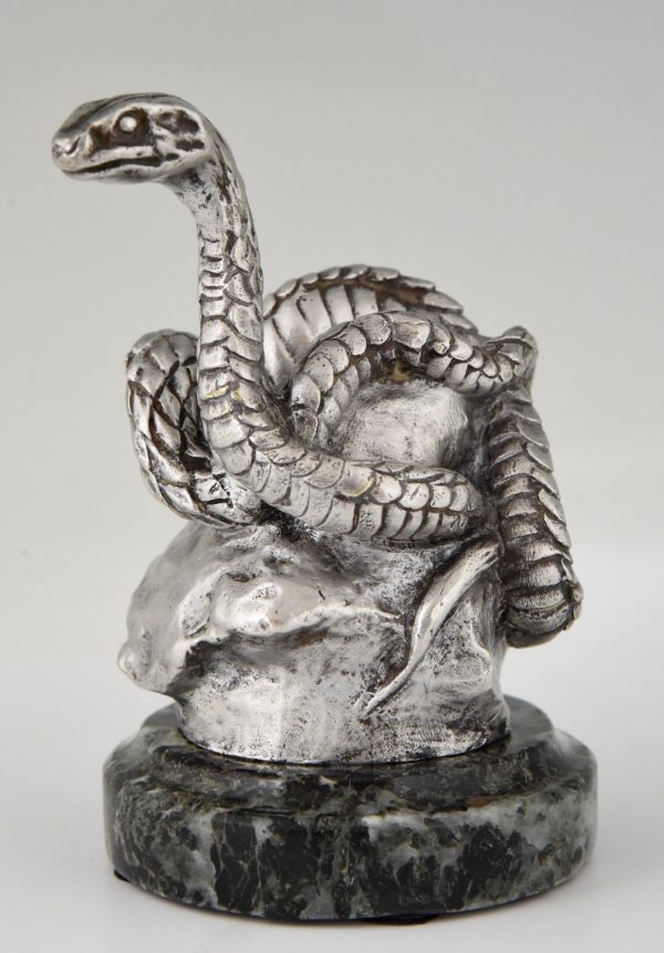 Serpent, mascotte automobile en bronze argenté