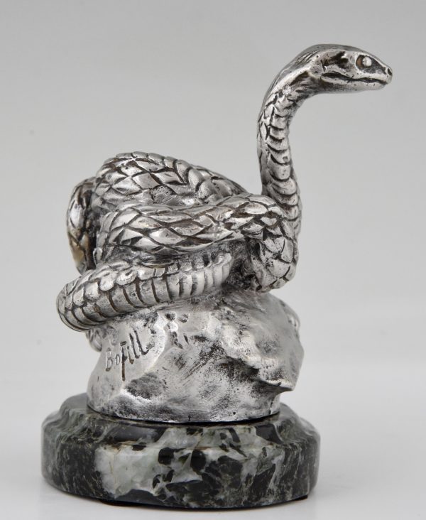 Serpent, mascotte automobile en bronze argenté