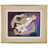 Music, cubist collage with guitar and staff paper