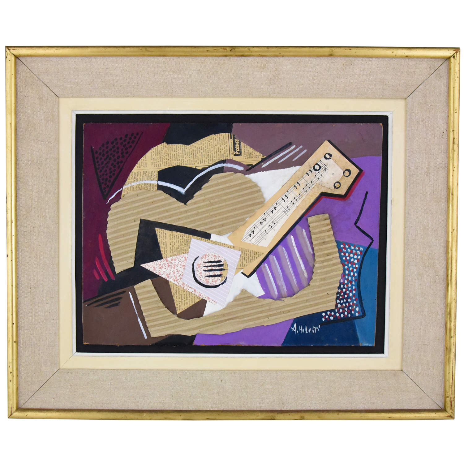 Musique, collage cubiste avec guitare et papier à musique