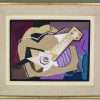Music, cubist collage with guitar and staff paper