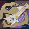 Music, cubist collage with guitar and staff paper