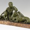 Art Deco sculptuur vrouw met twee panters