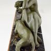 Art Deco sculpture lady with two panthers