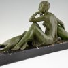 Art Deco sculpture lady with two panthers