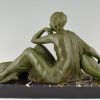 Art Deco sculptuur vrouw met twee panters