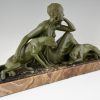 Art Deco sculptuur vrouw met twee panters