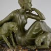 Art Deco sculptuur vrouw met twee panters